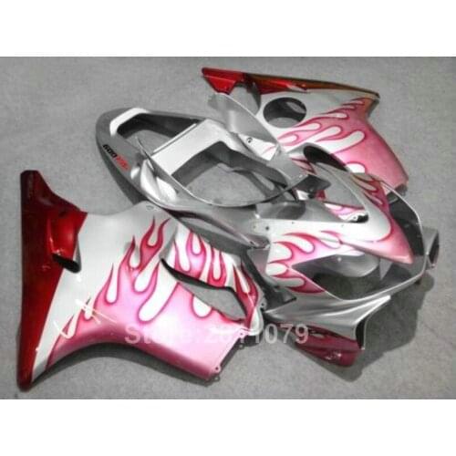 Injection mold 100% fit for Honda CBR600 F4I 01 02 03 wine red flames silver fairings set CBR600RR F4I 2001 2002 2003 HU14