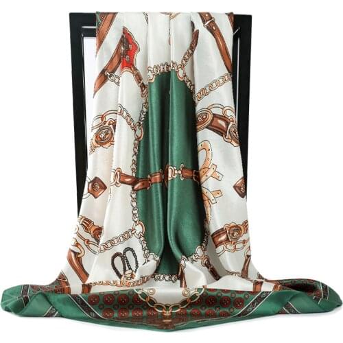 Fashion Women Shawl Print Silk Satin Hijab Scarf Female Bandana 90*90cm Luxury Brand Square adies muffler wrap foulard pareo