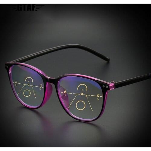 Fashion Anti-Blue Light Progressive Multifocal Reading Glasses Retro Ladies Big Frame Rice Nail Glasses With +1.0 to+4.0