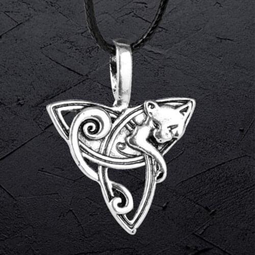 Gothic Celtics Fox Pendant Necklace Men-Vikings Jewelry Triquetra Fenrir Animal Irish Knot Amulet Necklaces