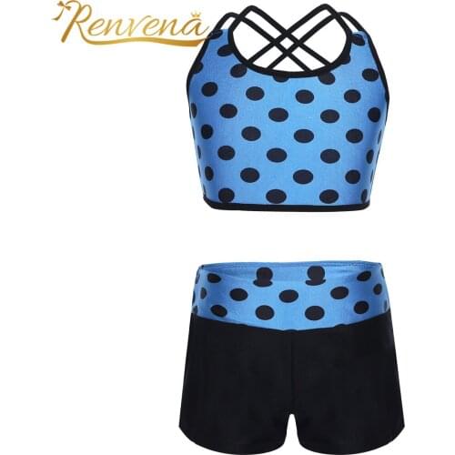 Girls Tankini Polka Dots Tank Top with Bottoms Kids Outfits for Ballet Gymnastics Dance Gym Fitness 2PCS Children Clohting Sets