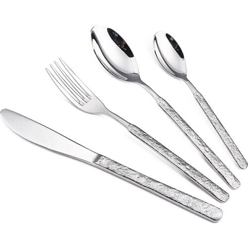 Creative 4pcs Stone Grain Western Tableware 304 Stainless Steel Cutlery Spoon Set European Spoon Coffee Spoon Steak Knife