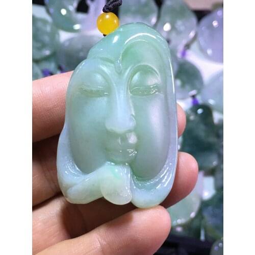 Natural Myanmar jade A HandCarved enlightenment Buddha jadeite jade green jade pendant jade necklace pendants jewelry necklaces