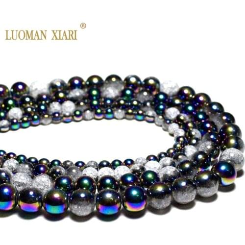 Wholesale One Side Plated Colorful White Snow Cracked Crystal Glass Stone Beads For Jewelry Making DIY Bracelet Necklace Natural