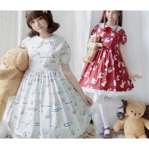 Lolita Dress Sweet Rabbit Cute Japanese Kawaii Girls Princess Maid Vintage Gothic Printed Patterns Lace Summer Skirt D386