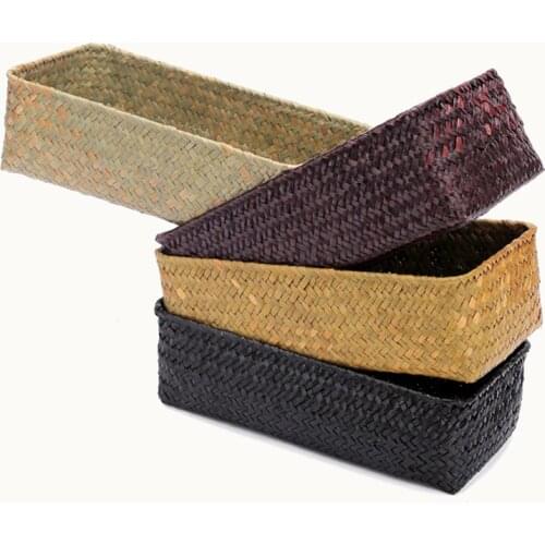 4 Colors Weaving Storage Basket Fruit Bread Storage Box Handmade Tea Holder Seagrass Picnic Basket Wickerwork Sundries Organizer