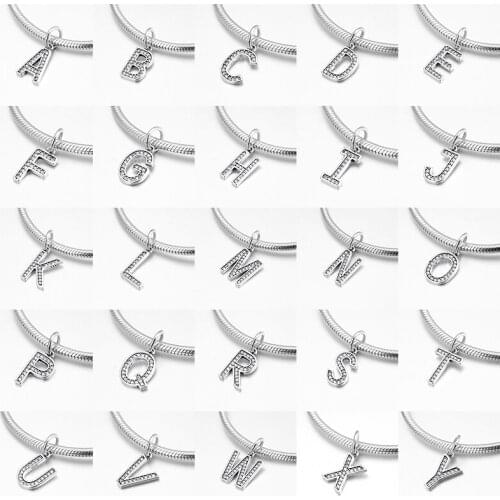 Real 925 Sterling Silver 26 letter A to Z pendant charm beads for jewelry making fit Original European Charms Bracelet