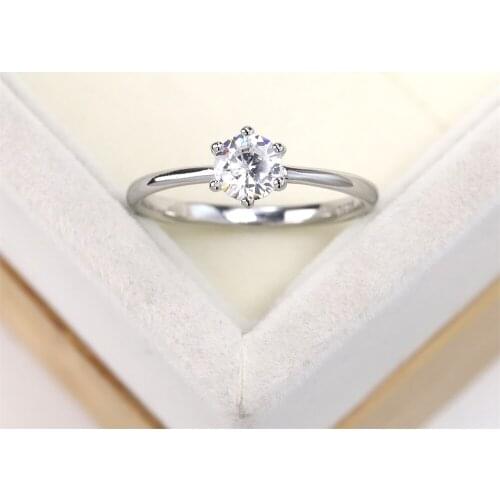 Popular European and American S925 silver wedding ring six claw zircon crystal jewelry womens luxury gift