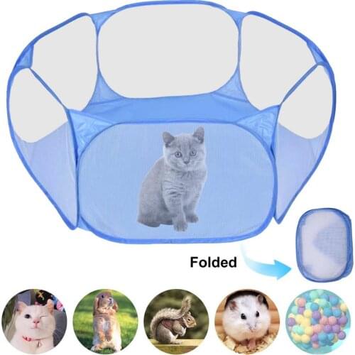 Portable Small Pet Cage Transparent Hedgehog Hamster Cage Tent Pet Playpen Folding Yard Fence For Dog Cat Rabbit Guinea Pig
