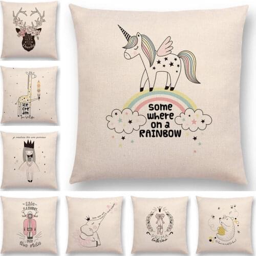 Simple Colour Cute Animals Unicorn Giraffe Elephant Bear Swan Pink Girl Dream Mermaid Good Cushion Cover Sofa Nice Pillow Case