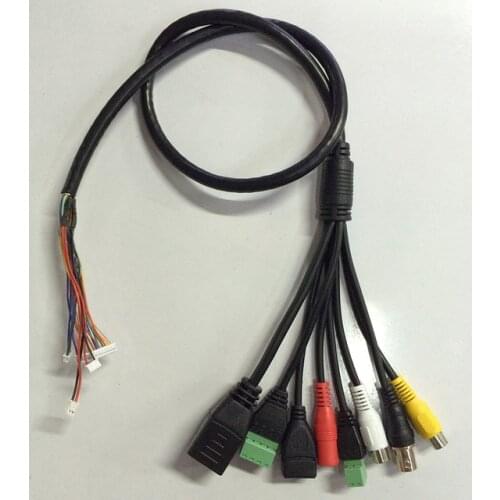 CCTV IP network Camera PCB Module video power cable with RJ45+BNC+DC+USB+Audio input+Audio output+RS485+Alarm (UG)