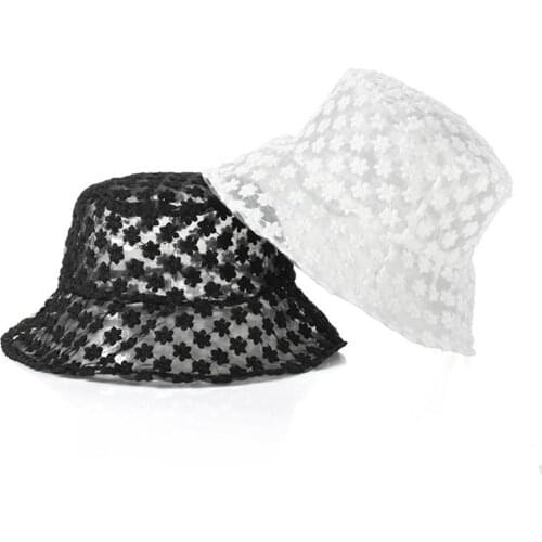 Fashion Women Solid Color Lace Flower Anti-UV Foldable Fisherman Hat Bucket Cap Outdoor Fishing Cap Fisherman Hat