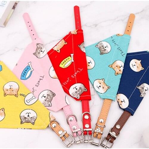 Pet Saliva Bib Cartoon Printing Adjustable Cotton Dog Neckerchief Slobber Towel for Party