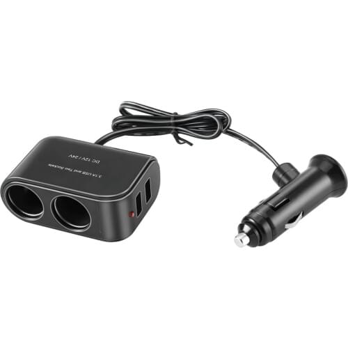 Universal 2 Way Car Cigarette Lighter +LED Light Switch Auto Socket Splitter Charger USB 12V/24V Hot Sale