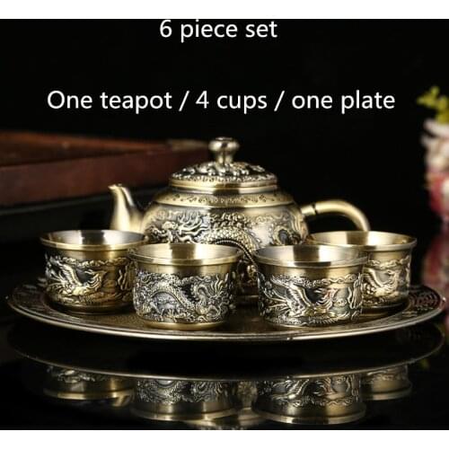 European-style high-end metal bronze teapot teacup gift set retro palace wine set family wedding holiday supplies Christmas gift