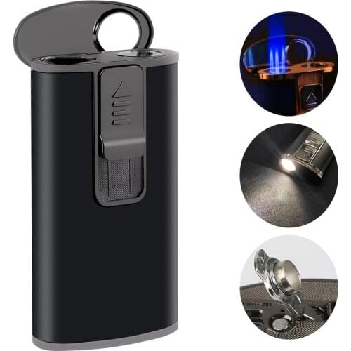 Xifei Refillable Cigar Lighter Torch W/ Flashlight Punch Windproof Aansteker Metal Esqueiro Maçarico Outdoor Smoking Accessories