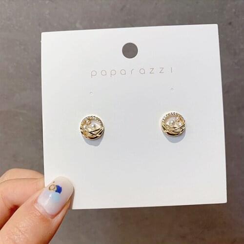 YAOLOGE 2021 Female Gold Color Hollow Out Rhinestone Stud Earrings Geometric Alloy Earrings New Fashion Jewelry Ear Accessories