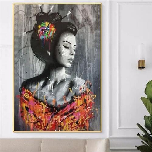 Graffiti Street Art Colorful Canvas Painting Wall Art Beauty Geisha Canvas Pictures Home Decor Poster And Print Live Room Mural