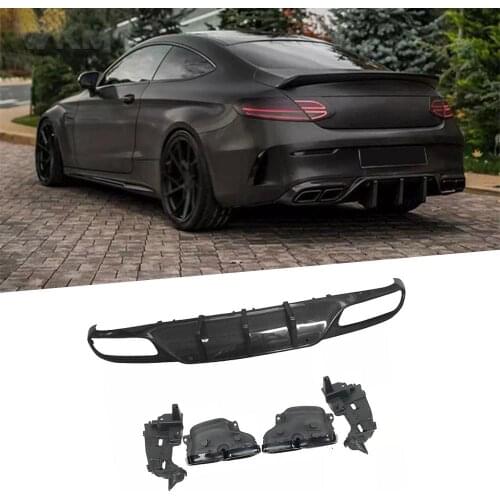 Carbon Fiber Rear Diffuser Spoiler + Exhaust Muffler for Mercedes Benz C Class W205 Coupe C63 AMG Sport 2015 - 2021 FRP