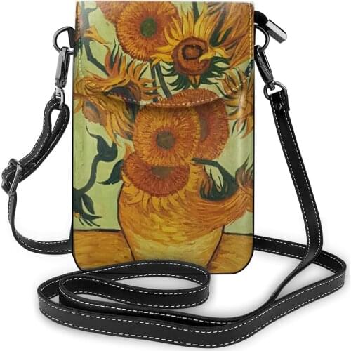 Van Gogh Art Design Cell Phone Purse Sunflower Wallet Leather Shoulder Strap Handbag Women Bag Women Hand Bag With Free Shipping