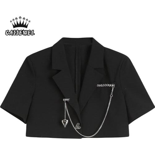 Womens Suit Coat New 2021 Summer Gothic Decor Sense of Design Short Sleeve Streetwear Casual V Neck One Button Top Suit Jacket