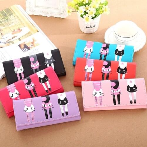 2020 New Womens Cute Fashion Purse Leather Women Cat Pattern Coin Purse Long Wallet Card Holders Handbag