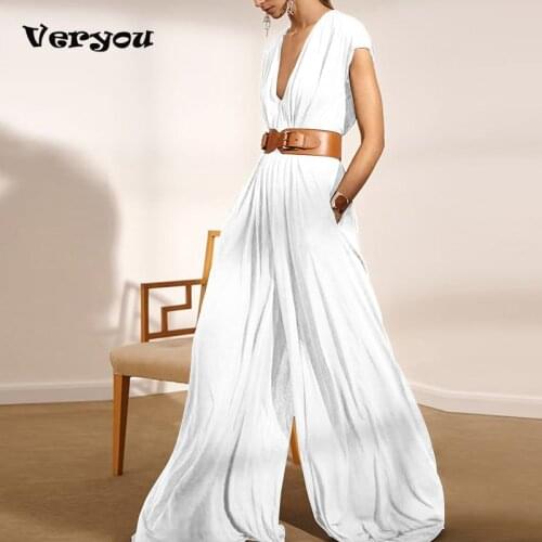 2021 Women Casual Jumpsuit Summer Women Sleeveless V Neck Womens Jumpsuits Pocket Loose Overall Ladies Long Romper With Belt