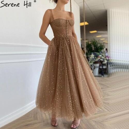 Gold A-Line Ankle Length Prom Dresses Party Wear Dresses for Women Sparkle Sleeveless Simple Formal Dress 2020 BLA70685