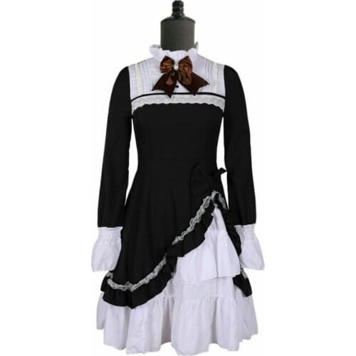 2021 Woman Lolita Dress Victorian Maid Dresses Lace Ruffles Summer Vintage Gothic Cosplay Costume Long Sleeve Kawaii Clothing