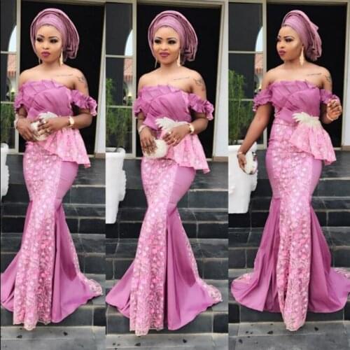 Vestidos formales robe de soiree Nigerian Off Shoulder Evening Dress Pink abendkleider Floral Evening Dresses Mermaid Long