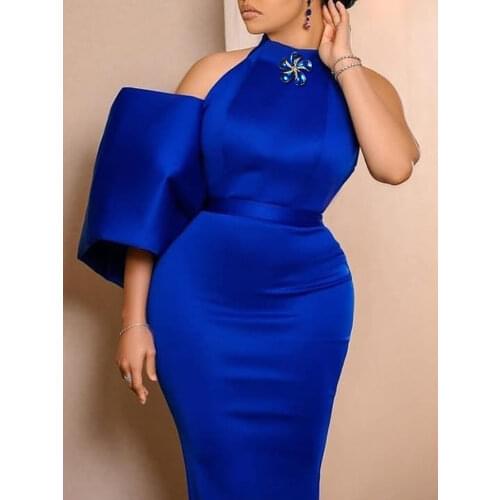 Party Dresses Women Evening Elegant Bodycon One Sleeve Appliques Halter Neck Vintage Formal Dress Birthday Night Plus Size Robes