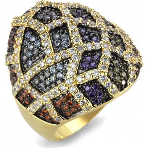 Gold+Ruthenium Brass Ring with AAA Grade CZ in Multi Color