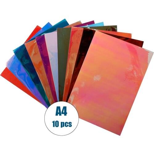 10pcs Laser PVC Vinyl Film Colorful self adhesive cutting vinyl for plotter machine Holographic Vinyl Sticker A4 sizes
