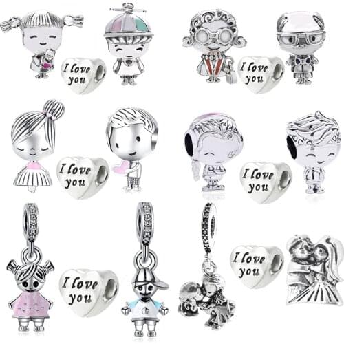 2Pcs/Lot 2021 New Warm Family Style I LOVE YOU Charms Beads Fit Original Bracelet Necklaces For Women Household Jewelry Making