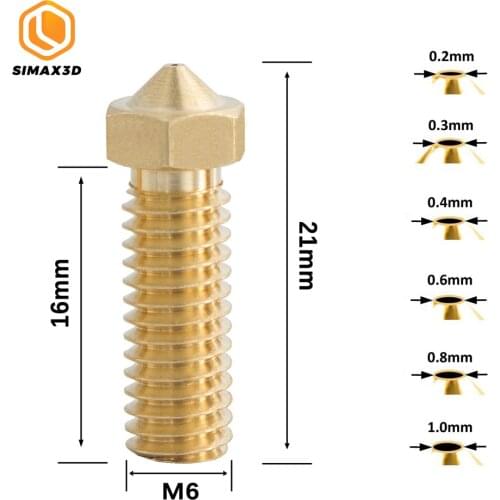 5Pcs/lot E3D Lengthen Extruder Nozzle Metal Brass Extended Nozzles 0.2/0.3/0.4/0.6/0.8/1.0mm for 1.75mm PLA Volcano 3D Printer