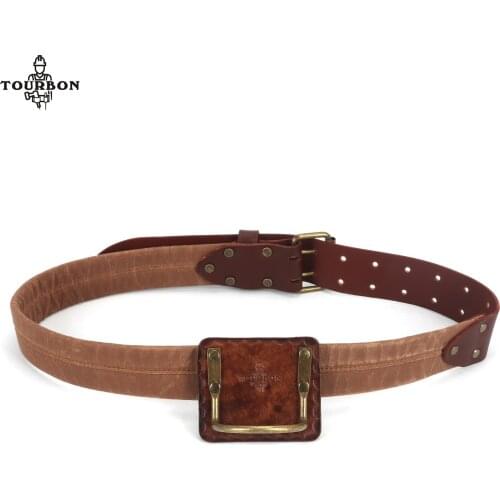 Tourbon Genuine Leather Heavy Duty Steel Loop Axe Hammer Holder Tool Holster Workshop Canvas Leather Tools Belt(One set)