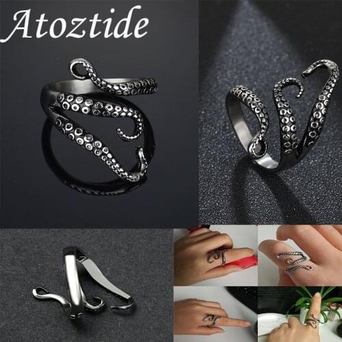 Atoztide European New Retro Punk Exaggerated Octopus Ring Fashion Personality Stereoscopic Opening Adjustable Men Gift Jewelry