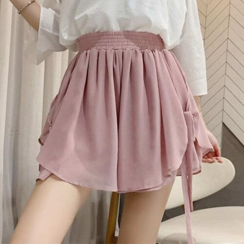 White Pink Black Sweet Womens Summer Loose Chiffon Skirts Shorts Fashion Elastic High Waist Beach Sexy Wide Leg Shorts C7510