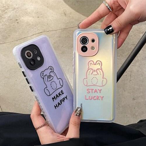 Side Smiley Bear Case for Xiaomi 11 Ultra Make Happy Stay Lucky Cover for Xiaomi 11 Pro Etui Cute Conque for Mi 11 Phone Case