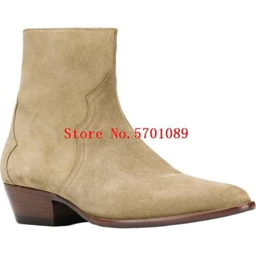 Chelsea Boots Men British London Round Toe Genuine Leather Suede Ankle Boots Handmade Dewina Pull On Paris Derfee Shoes