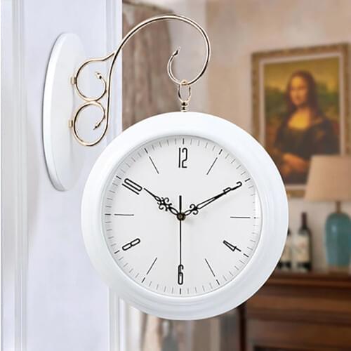Solid Wood Clock Double Sided Wall Clock Living Room Nordic Modern Fashion Two Side Relogio Parede Watches Home Decor 50Q327