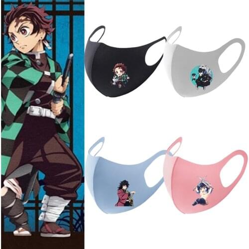 Demon Slayer Cosplay Anime Hin Ice Silk Mask Cloth Adults Kids Masks Dust-proof Windproof Face Anti-Fog Keep Warm Face Mask