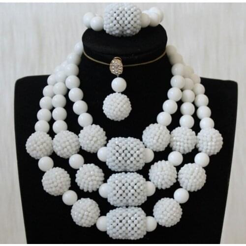Dudo Elegant Jewellery Set Bridal White Three / Two / One Layer Big Balls Crystal Necklace For African Women