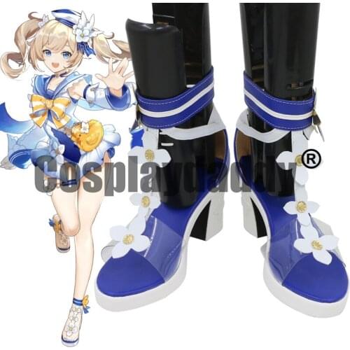 Genshin Impact Echoing Tales Shining Idol Barbara Pegg Summertime Sparkle Ver. Cosplay Flower Block Heels Sandals Shoes C006