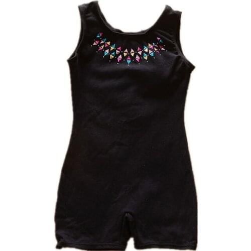 Gymnastics biketard tank dance leotard black ballet colorful rectangle rhinestone rhythmic gymnastic leotard for children