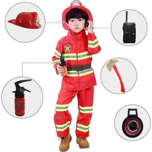 Halloween Cosplay Kids Firefighter Uniform Children Sam Fireman Role Play Work Clothing Suit Boy Girl Performance Party Costumes