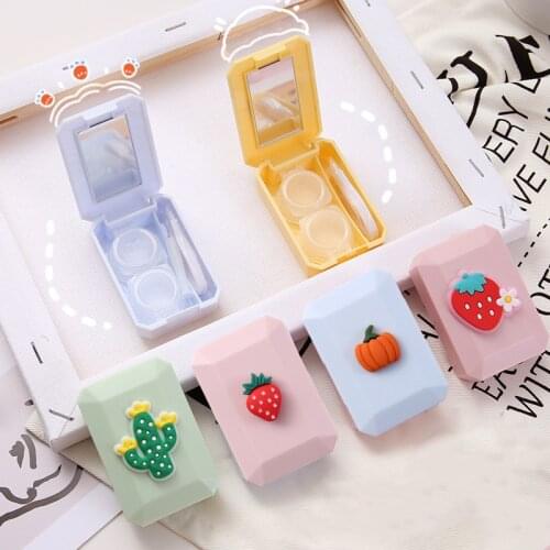 Mini Sweet Fruit Contact Lens Box with Mirror Cartoon Contact Lens Care Kit Case Care Tools Set Storage Container for Girl Women