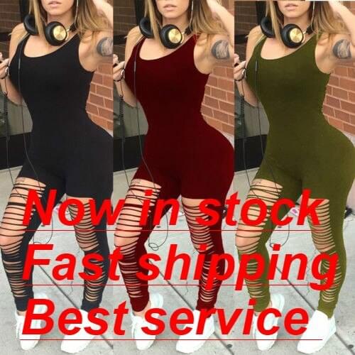Fashion Women Sleeveless Casual Bodycon Romper Jumpsuit Club Bodysuit Long Yoga Ripped Pants