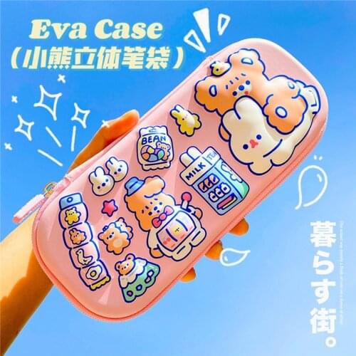 Korean School Pencil Case for Girls 3D Penal Pen Case Bag Cute Kawaii Pencilcase Big EVA Bear Penalties Anti-fall Box Stationery