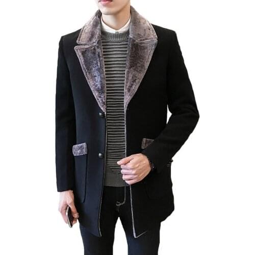 2020 Winter Warm Coat Men Wool Blends Jacket Overcoat Men Coat Korean Fashion Long Coat Brand Clothing Fur Collar Casual Jackets